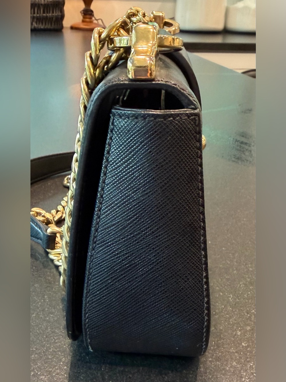 Prada Sidonie Black Saffiano Leather Gold Chain Shoulder Crossbody Designer Bag - Picture 7 of 17